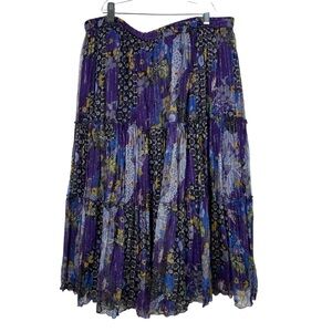 Peter Nygard Silk Metallic Pattern Layered Midi Tea Length Skirt Large Petite